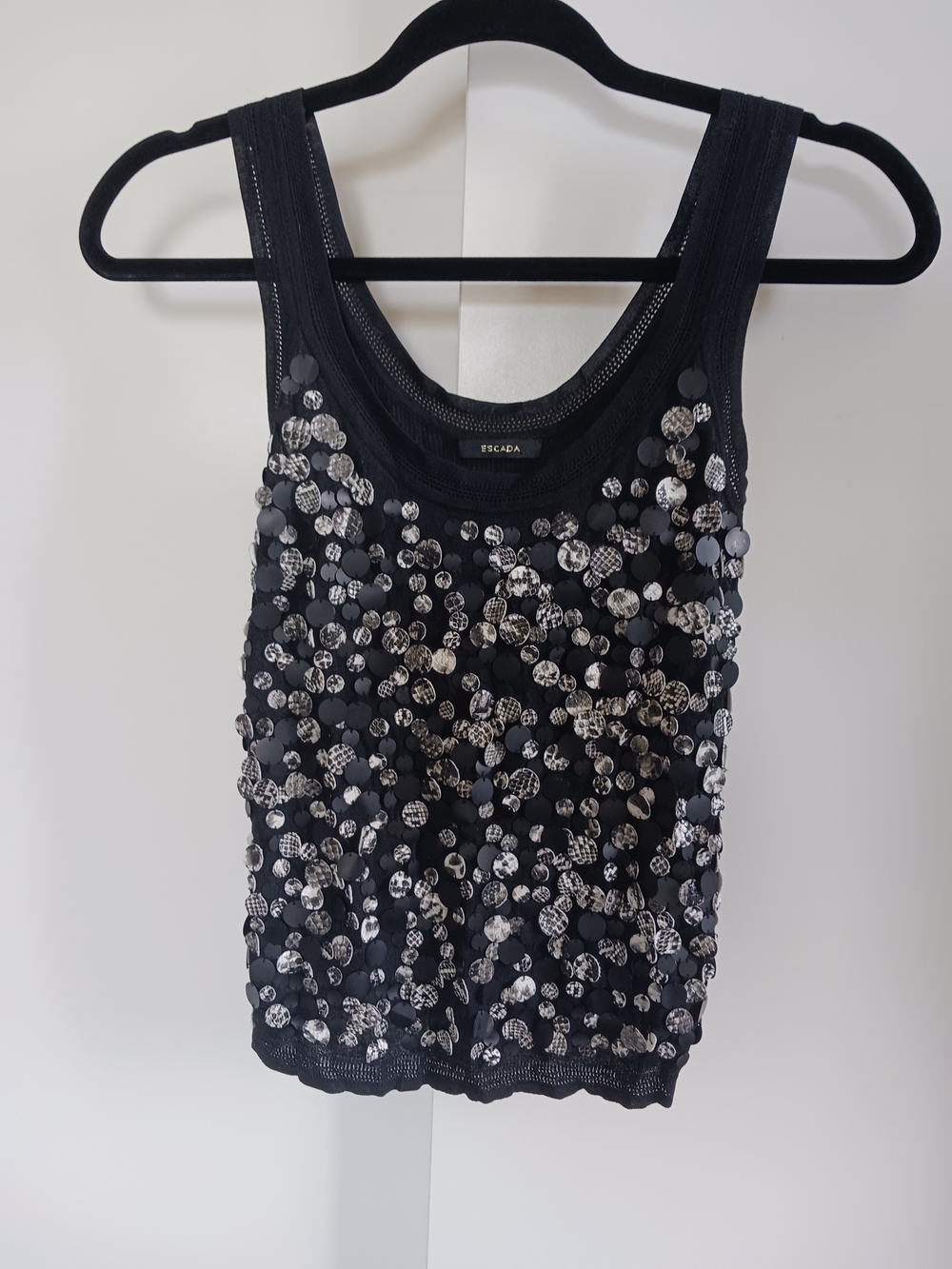 Escada Black Sequin-Studded Tank Top